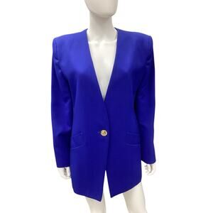 Vintage Oleg Cassini Blazer Women’s Size 12 Gold Tone Buttons Sapphire Gorgeous!